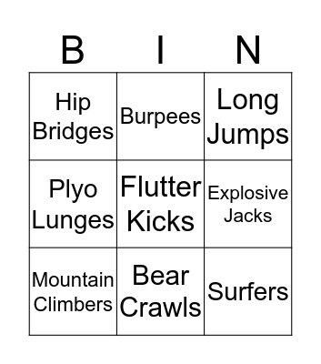 Fitness Bingo Card