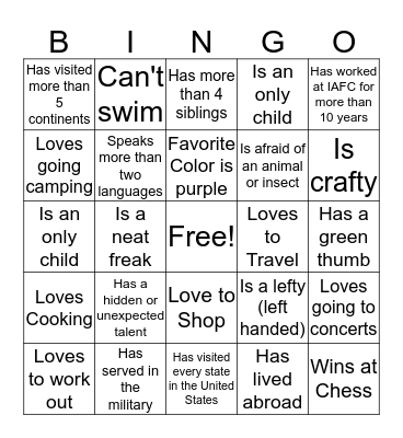 Getting to Know You BINGO! Bingo Card