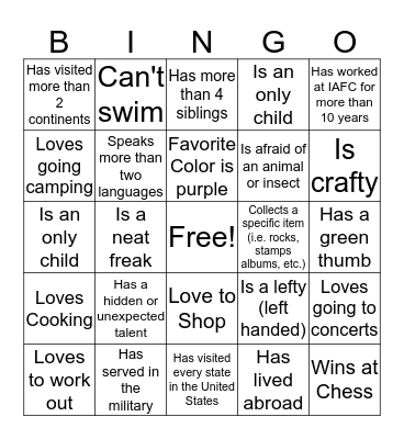 Getting to Know You BINGO! Bingo Card