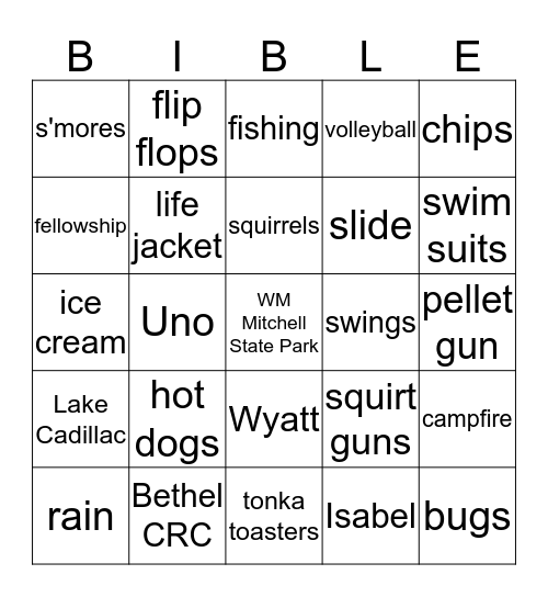 BETHEL'S ANNUAL CAMPOUT Bingo Card