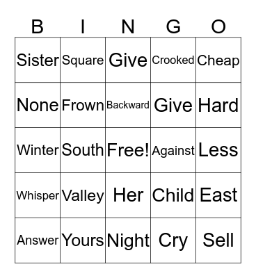 Antonyms II Bingo Card