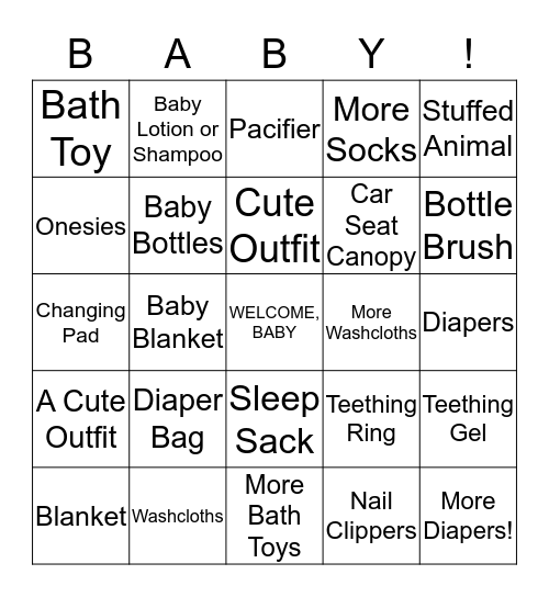 Marie's Baby Shower Bingo Card