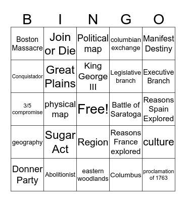 Social Studies Year End Bingo! Bingo Card