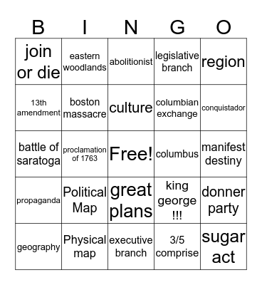 Social Studies Year End Bingo! Bingo Card