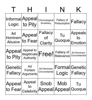 Informal Logic - Think 1 Bingo Card
