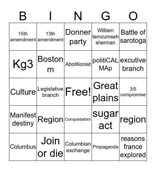 Missta B bingo Card