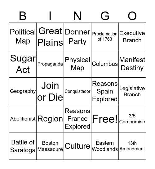 Social Studies Bingo Card