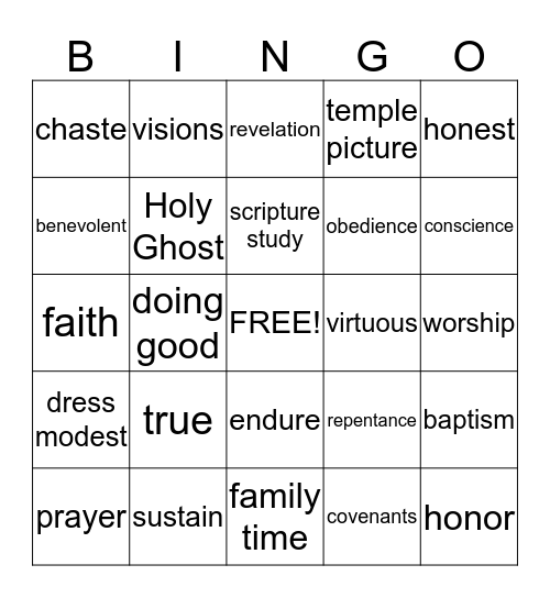 Temple Preparation Bingo Card