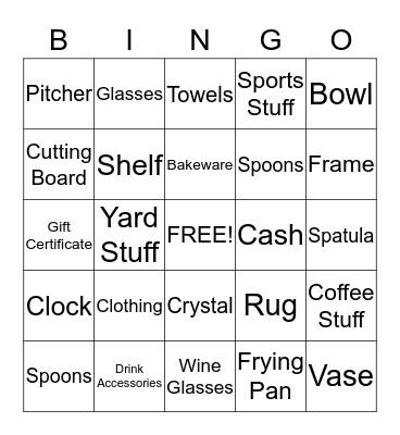 Bridal Shower Bingo Card