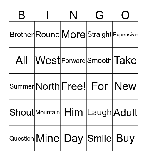 Antonyms I Bingo Card