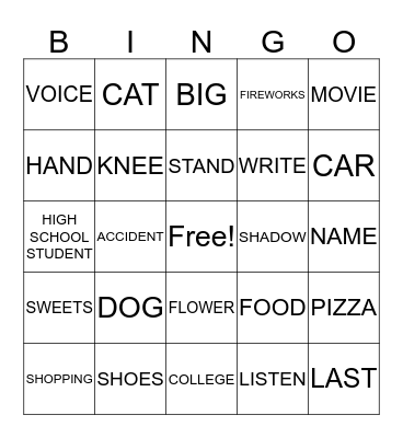 Japanese Words 1 Bingo Card