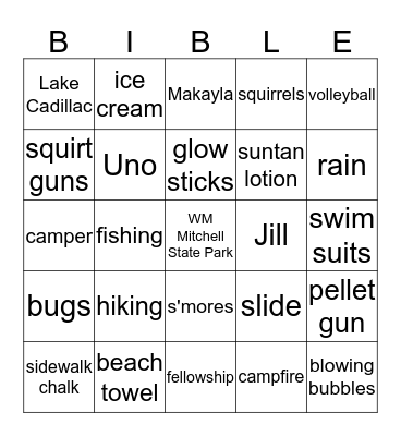 BETHEL'S ANNUAL CAMPOUT Bingo Card