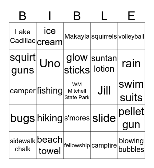 BETHEL'S ANNUAL CAMPOUT Bingo Card