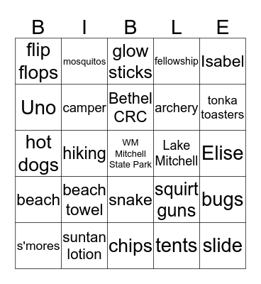 BETHEL'S ANNUAL CAMPOUT Bingo Card
