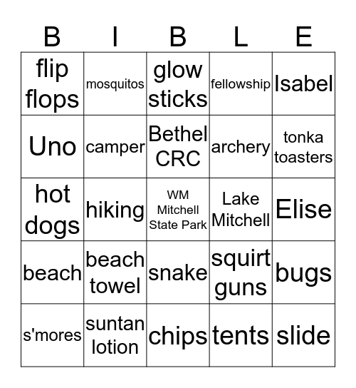 BETHEL'S ANNUAL CAMPOUT Bingo Card