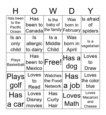Getting to Know Y'all Bingo Card