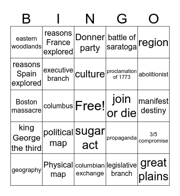 social studies Bingo Card