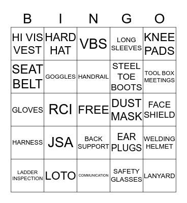 SAFETY WEEK BINGO Card
