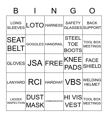 SAFETY WEEK BINGO Card
