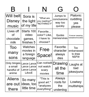 Kahazel's Bingo Bonding Bingo Card
