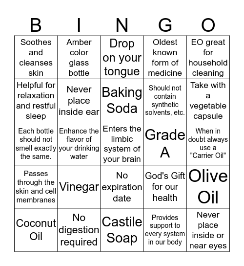 Going Natural Bingo Card