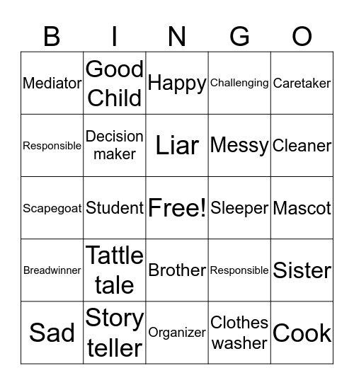 Family Bingo Card