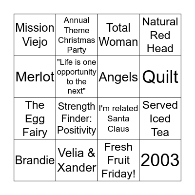 Cynthia's Bingo Card