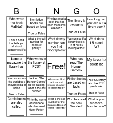Library Bingo! Bingo Card