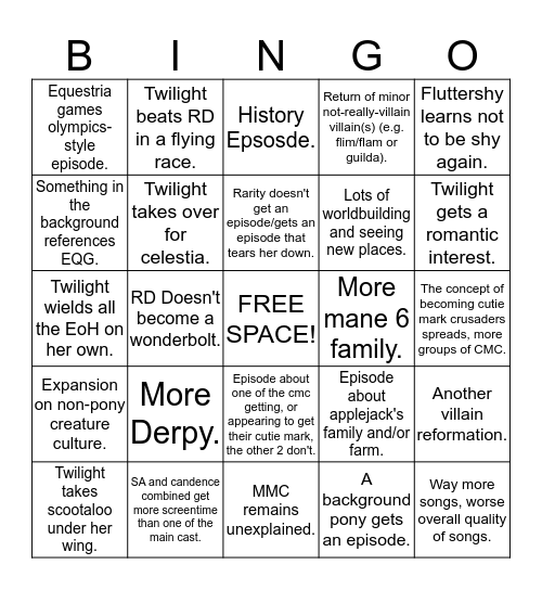 Season 4 BINGO! Bingo Card