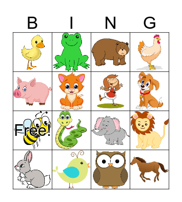 Animal Bingo Card