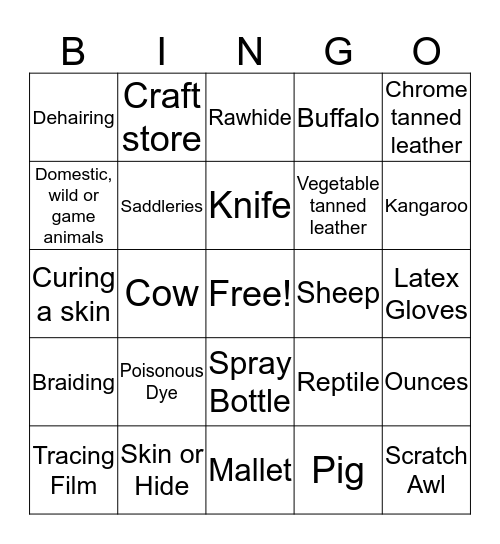 Leatherwork Bingo Card