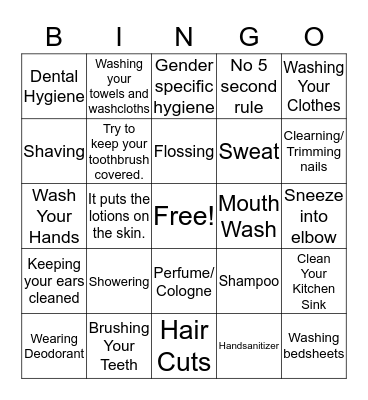 Hygiene Bingo Card