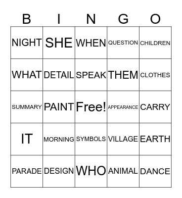 Michael's Words Bingo Card
