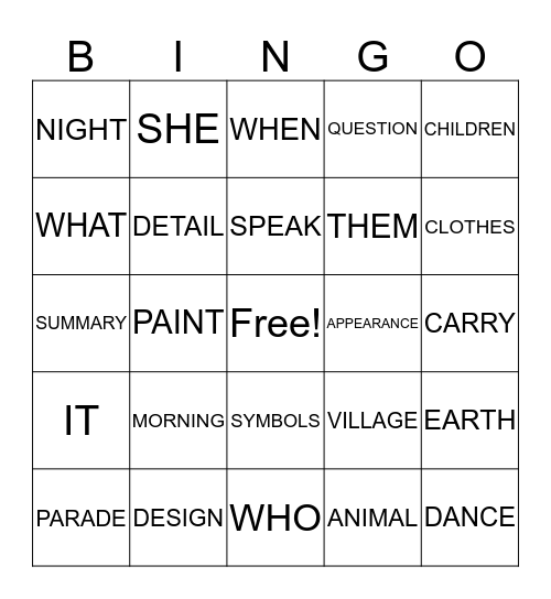 Michael's Words Bingo Card