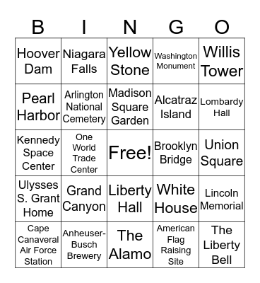 LANDMARKS & HISTORICAL SITES Bingo Card