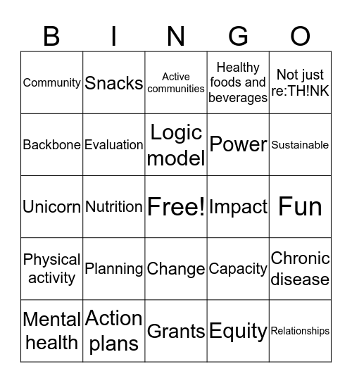 Community Health/Prevention Bingo Card