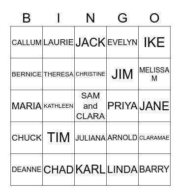 FAMILY NAME BINGO Card