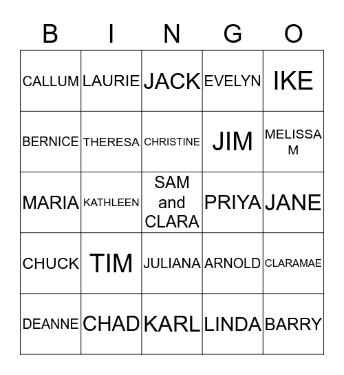 FAMILY NAME BINGO Card