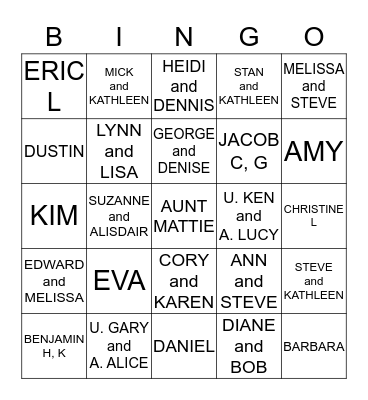 FAMILY NAME BINGO Card