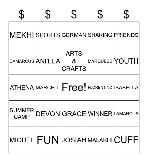SUMMER CAMP 2017 Bingo Card