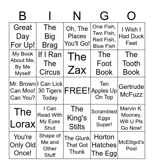 DR SEUSS BINGO Card