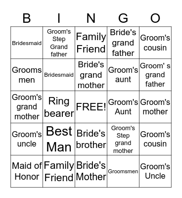 Wedding Shower Bingo Card