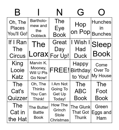 DR SEUSS Bingo Card