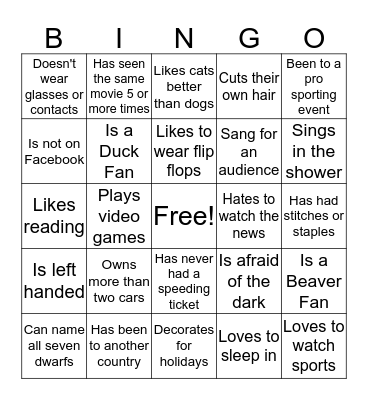 Family Bingo Card