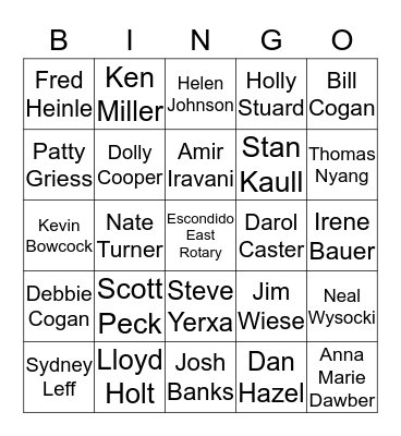 Escondido East Rotary BINGO Card