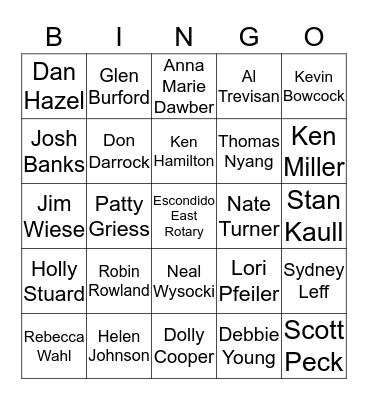 Escondido East Rotary BINGO Card