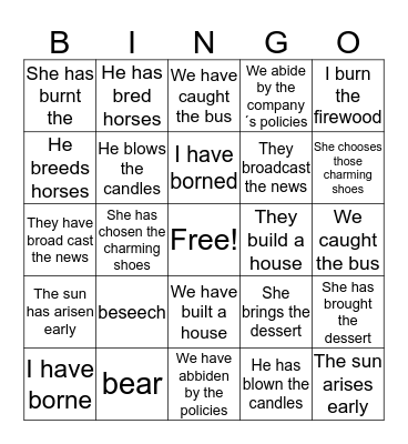 Verbs Present Simple VS Perfect Review Bingo Card