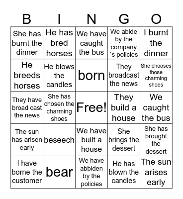 Verbs Present Simple VS Perfect Review Bingo Card