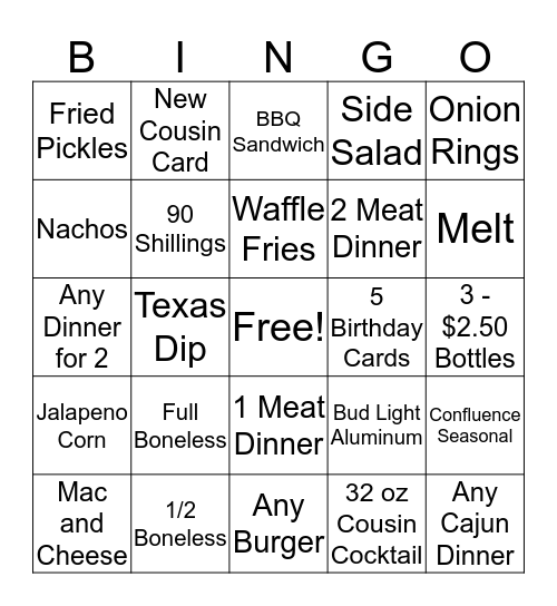 Boneless Night Bingo Card