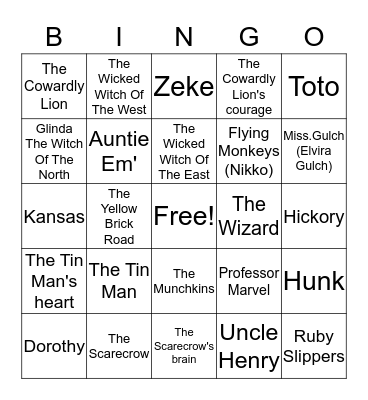 The Wizard Of Oz Bingo Card